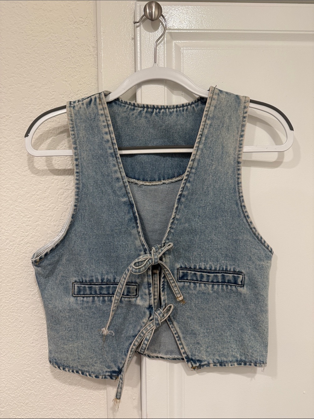 Denim Tie-Front Vest - Light Blue